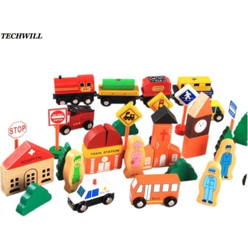 Wooded City Traffic Building Blocks Scenes Toys For Children Baby Pretend Play Traffic Toys Colorful Geometry Educational Toys