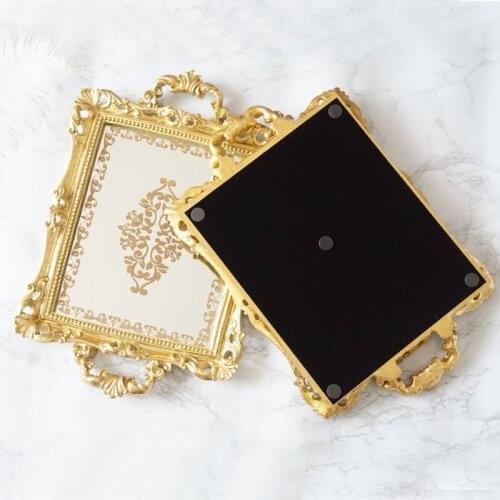 European court retro made of old gold mirror carved ears tray dessert cake tray jewelry decorative tray