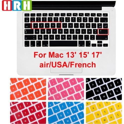 HRH AZERTY French Language Silicone Keyboard Cover Keypad Skin Protector for Macbook Air Pro Retina 13" 15" 17" English Version