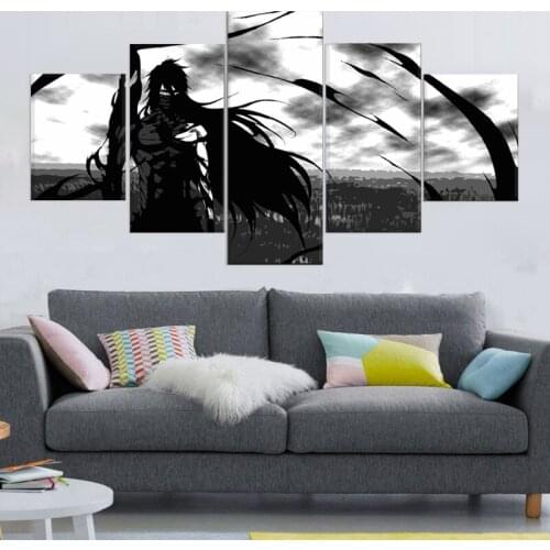 Canvas Pictures Wall Art HD Prints Posters Framework 5 Pieces Anime Bleach Ichigo Kurosaki Paintings Home Decor For Boys Room