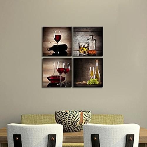 Red Wine Cups HD Modern 4 Pieces Stretched and Framed Abstract Giclee Canvas Prints Pictures Paintings on Canvas Drop Shipping