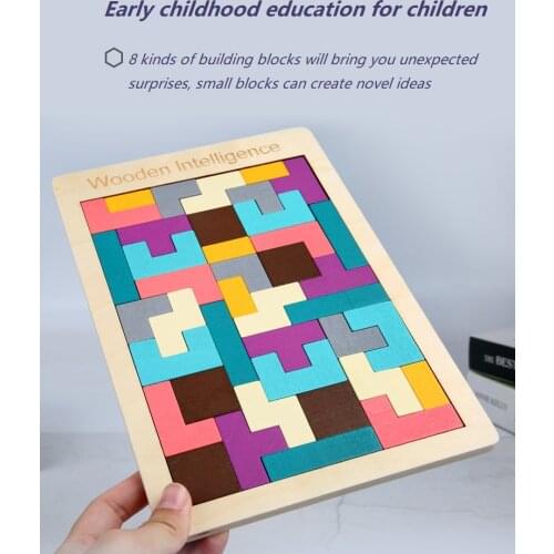 Colorful Wooden Brain Teaser Tangram Puzzle Tetris Pre Magination Intellectual Children Educational Toys For Game Baby