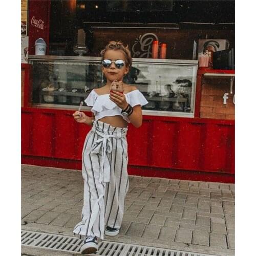 NEW 2020 Toddler Kid Baby Girl Ruffle Crop Tops + Long Pants 2PCS Outfit Clothes Summer