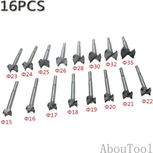 16PCS set Forstner tips Drill Bit Woodworking tool Hole Saw Cutter Hinge Boring drill bits Round Shank Tungsten Carbide Cutte Se