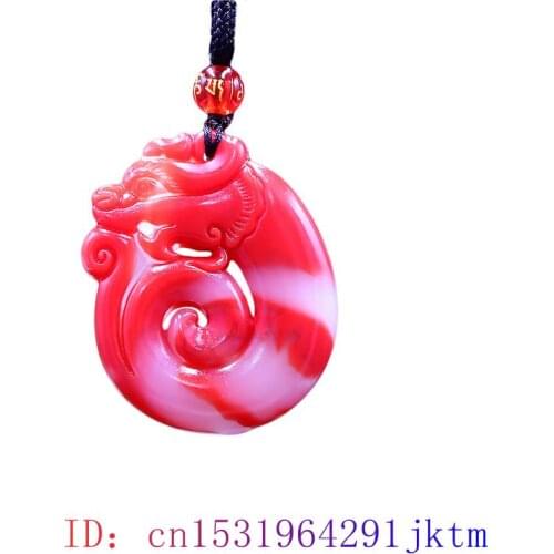Jade Dragon Pendant Charm Jewelry Natural Fashion Carved Chinese Necklace Double sided Red Amulet Gifts Jadeite
