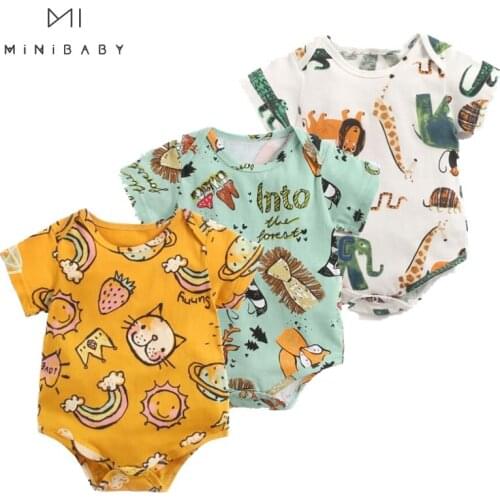 Newborn Baby Clothes Summer New Baby Boys Bodysuits Short Sleeve Cute Cartoon Animals Toddler Rompers Girls Pure Cotton Outfit
