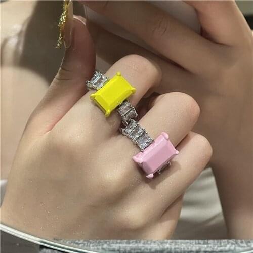 Origin Summer Exaggerated Enamel Square Geometric Candy Colors Ring for Women Girls Irregular Cubic Zircon Ring Jewellery