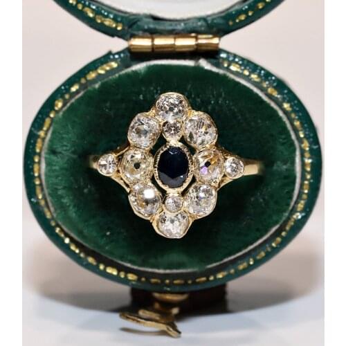 Old Original Vintage 14k Gold Natural Diamond And Sapphire Decorated Pretty Strong Ring