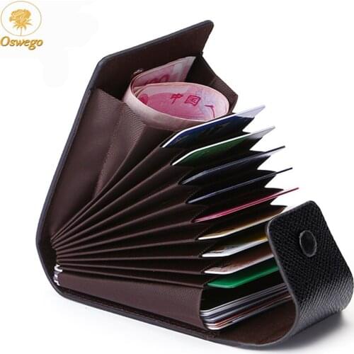Oswego Credit Card Holder Leather Multi-card Card Position Wallet Purse Money Case Fashion Unisex Large Capacity ID Card Holder