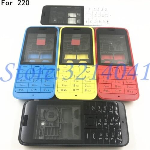 Front Middle Frame Back cover Battery Cover For Nokia 220 Full Housing Cover Case +English Keypad+Logo