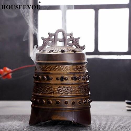 Retro Tripode Incense Coil Burner Tower Incense Burner Incense Stick Incense Coil Holder Ceramic Aroma Censer Furnace Decoration