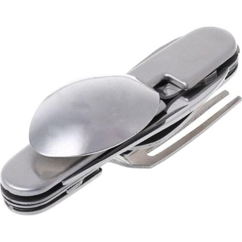 6 in 1 Outdoor Camping Tableware Folding Knife Fork Spoon Bottle Opener EDC Tool