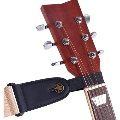 Folk Guitar Neck Strap Guitar Head Leather Head Belt Guitar Accessories Black Tie for Guitar Bass Ukulele Universal Guitar Strap