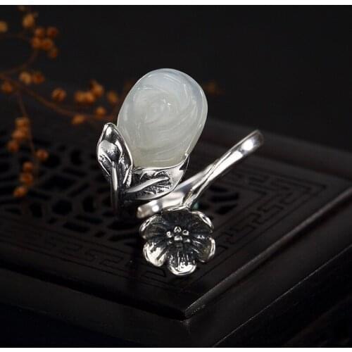 Rose Special Offer Anel Feminino 2019 New S925 Pure Inlay Restoring Ancient Ways Hetian Lady Open Ring Wholesale The Roses