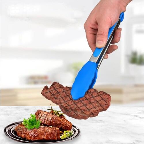Silicone Food Tong Stainless Steel Kitchen Tongs Silicone Non-slip Cooking Clip Clamp BBQ Salad Tools Grill Kitchen Accessories