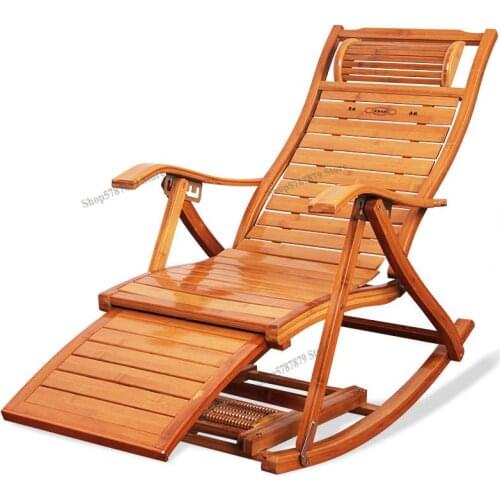 Folding recliner adult bamboo rocking chair home nap chair cool chair elderly leisure leisure chair solid wood backrest chair