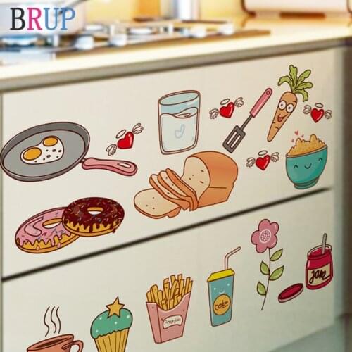 Cartoon Lovley Foods Kitchen Wall Stickers Art PVC DIY Vinyl Wall Decals Fashion Delicious Food Home Decor Waterproof Removable