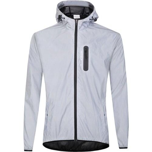 Waterproof Reflective Hooded Jacket Cycling Running Jogging Walking Night Safety Jacket Men Women Hood Wind Coat