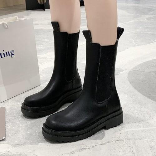 2021 New Fashion Women Motorcycle Boots Square Heel Round Toe Platform Spring/Autumn Women Shoes