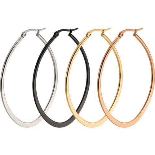 AsJerlya Hot Selling Big Oval Shape Woman Hoop Earrings Exaggerating Elegant Gold And Silver Color Jewelry For Woman Men Gift