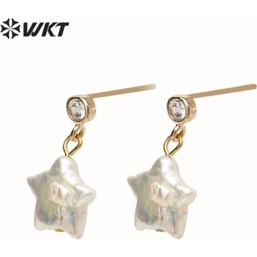 WT-E531 Baroque Pearl Earring Star Shape Pendant Earring Sparkly Exquisite Star Earring Women Fashion Earring Jewelry