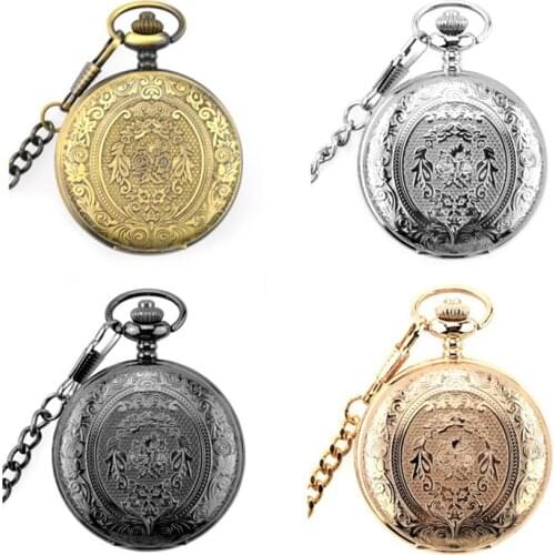 Women Lady Girl Men Quartz Pocket Watch Chain Round Hollow Pendant Carved Vintage Gift TP899