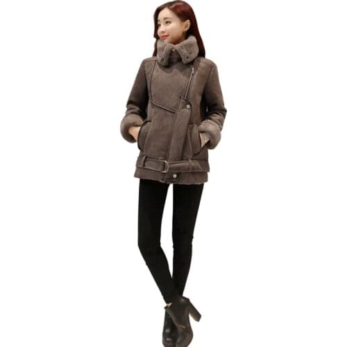 Women clothing Imitation deerskin fur cloth coat winter fashion Big yards Thickening collar female Woolen coat Short Outerwear T