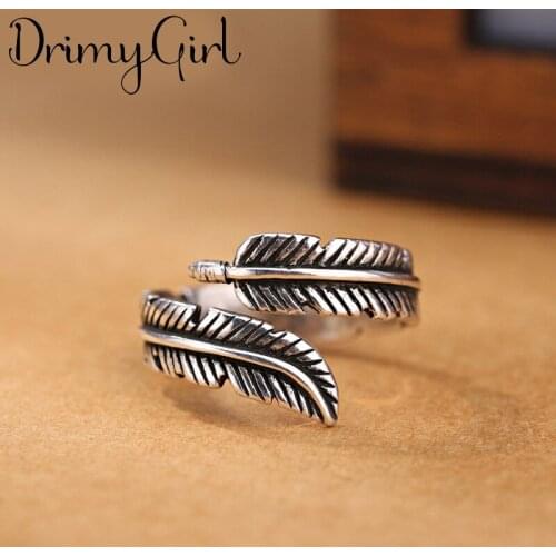 New Arrivals Boho Vintage Feather Rings For Women Large Adjustable Size Finger Ring Fashion Jewelry 2021