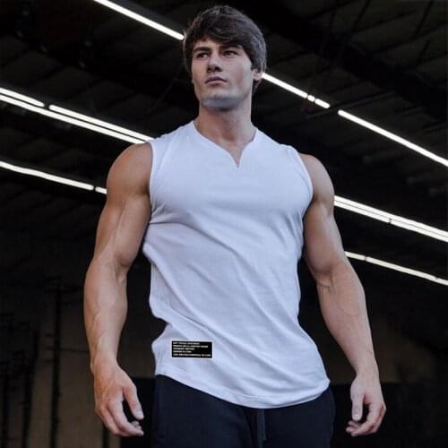 V-neck Mens Vest Cotton Summer Pure Cotton Breathable Sports Tight-fitting Printed Letters Sleeveless Waistcoat Fitness