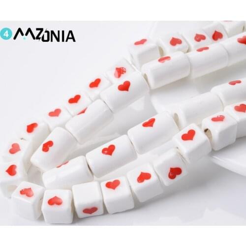 10/20/30pcs/lot White Ceramic Beads Heart Pattern Spacer Beads For Jewelry Making Diy Bracelet Necklace Accessories