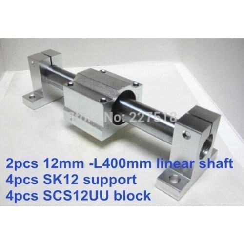 12mm linear set: 2pcs 12mm - 400mm linear round shaft +4pcs SK12 shaft support+4pcs SCS12UU linear bearing block
