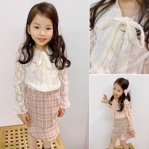 2021 Baby Girl Fashion Clothing Set Sweet Lace Shirts Blouses+plaid Skirts,kids Spring Autumn 2pcs Elegant Suits Children Wear