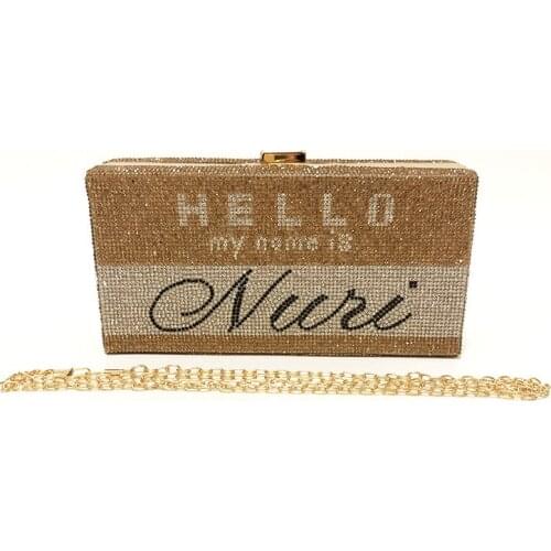 2021hello small rectangular new rhinestone hand bag with diamond banquet bag fashion envelope bag one-shoulder slanting cross la