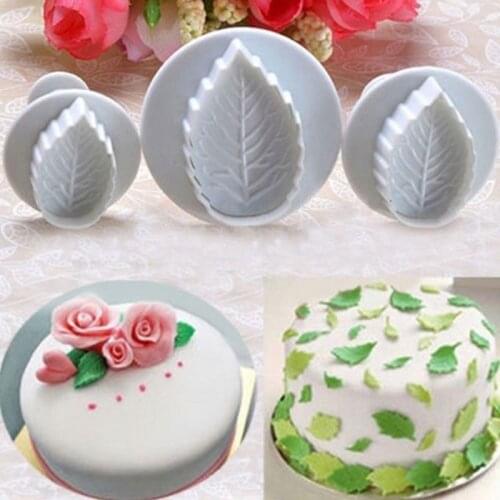 3PCS/Set Rose Flower Leaves Leaf Fondant Molds Cutters Embosser Sugar Craft Cookies Moulds Fondant Cake Dessert Decoration Tools