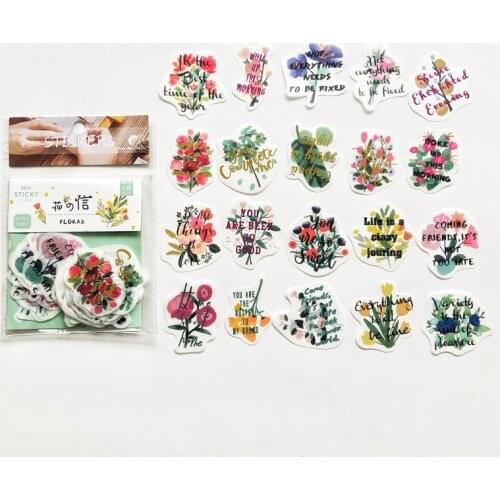 40pcs/bag Flowers Words Glitter Decorative Stickers Journey Diary Handbook Decoration