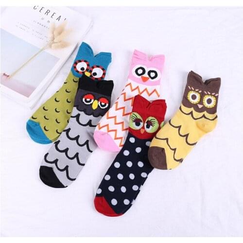5 pairs Woman Funny Personality Easy Matching Owl Woman Cotton Socks Korean Female Style Happy Cute Animal Cartoon Ankle Socks