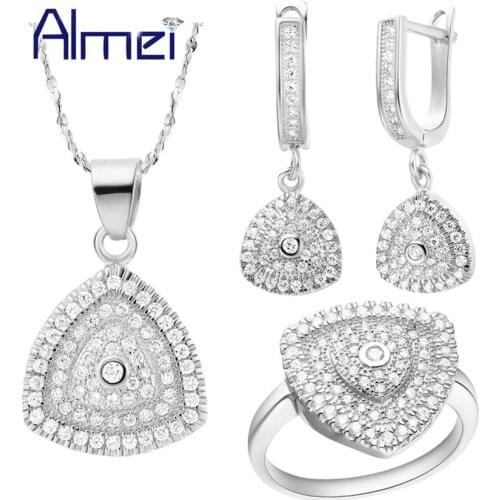 Almei Elegant Austrain Crystal Silver Necklace&Pendant CZ Zircon Fashion Jewelry Sets Valentines Day Gift T133