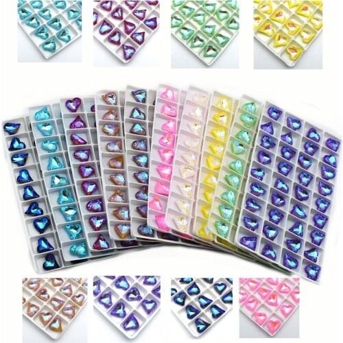 Glitter Heart Glue Rhinestone Glass Crystal Pointback Mocha Fluorescence For Garment Jewelry Needlwork Nail Accessorie 12x13MM