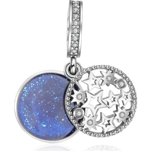 Authentic 925 Sterling Silver Romantic Starry Sky Crystal Pendant Bead For Original Pandora Charm Bracelets & Bangles Jewelry