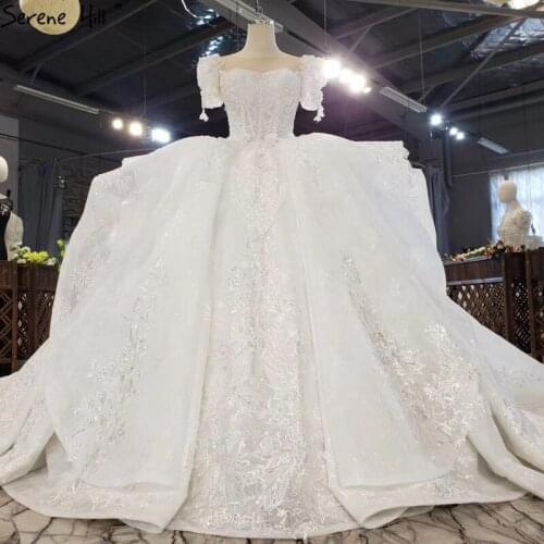 Ivory Puff Short Sleeve Sexy Wedding Dresses 2020 Dubai Lace Beading Flowers Bride Gowns HX0240 Custom Made