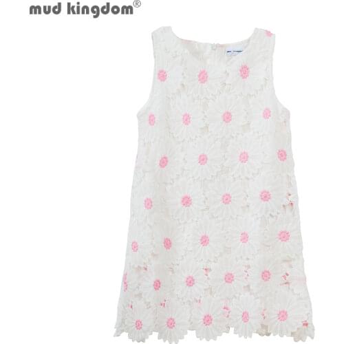 Mudkingdom Toddler Girls Dress Delicate Flowers Pattern Sleeveless Zipper Fashion Dresses for Girls Clothes