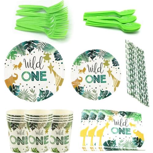 Wild One Disposable Party Tableware Safari Jungle Birthday Party Decoration Kids Disposable Paper Plate Cup Baby Shower Supplies