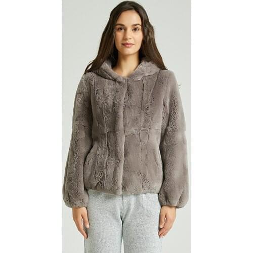 Women real Rex rabbit fur coat jacket 2020 brand new full pelt natural fur coats ball jackets with fur hood CT824