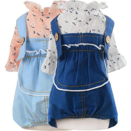 Princess Dog Jumpsuit Ruffle Lace Pet Clothes Denim Straps Jumpsuit For Small Dogs Chihuahua Pug Puppy Cat Overalls For Girls XL