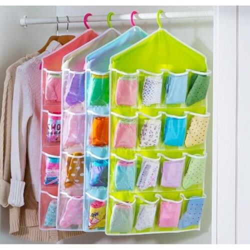 Clothes Storage Box Laundry 16pockets Clear Hanging Bag Socks Bra Underwear Rack Hanger Storage Organizer Household