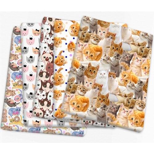 Patchwork Cat Polyester Cotton Fabric for Tissue Sewing Quilting Fabrics Needlework Material DIY Handmade,c14270