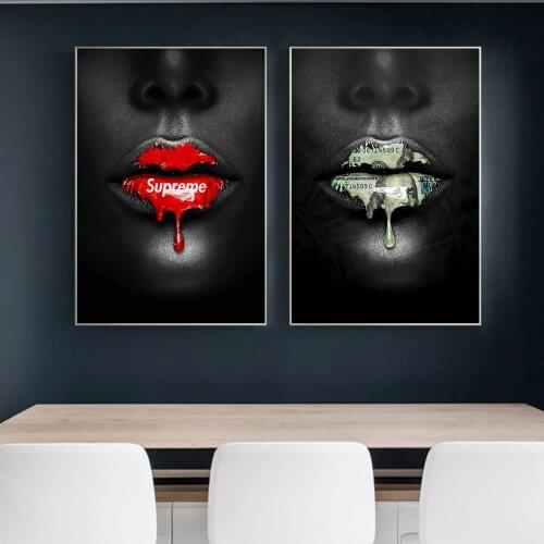 Fashion Luxury African Model Woman Pictures On Canvas Wall Art Sexy Girl Lip Poster And Prints Mural Painting For Living Room
