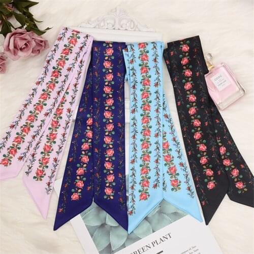 Fashion Bag Scarf New Floral Print Womens Shawl and Scarf Popular Skinny Tied Handbag Small Ribbon Ladies Turban Headband BS44