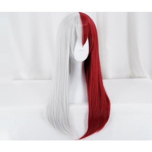My Hero Academia Todoroki Shoto-peluca larga para mujer, disfraz de Cosplay, Boku no Hero Academia, cabello rojo y blanco