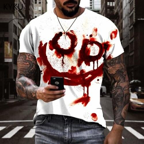 KYKU Halloween T-shirt Men Blood Shirt Print Hip Hop Tshirt Printed Rock Funny T shirts Short Sleeve Punk Rock Cool Style O-Neck
